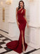 Red One Shoulder Mermaid Front Slit Prom Dress, OL454