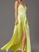 Yellow Spaghetti Straps V-neck Prom Dress with Side Slit, OL486