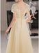 Elegant Cap Sleeves Illusion A-line Long Prom Dress, OL572