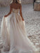 A-line Sweetheart Tulle Applique Long Wedding Dress, WD0446