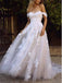 Charming Off Shoulder Tulle Lace Applique A-line Wedding Dress, WD0471