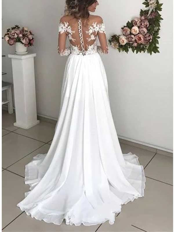 Glamorous Long Sleeves Applique Tulle Wedding Dress, WD0484