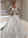 Elegant Long Sleeves V-neck Applique Wedding Dress, WD0489