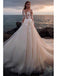 Light Champagne Tulle With Illusion Lace Long Sleeves Wedding Dress, WD0505