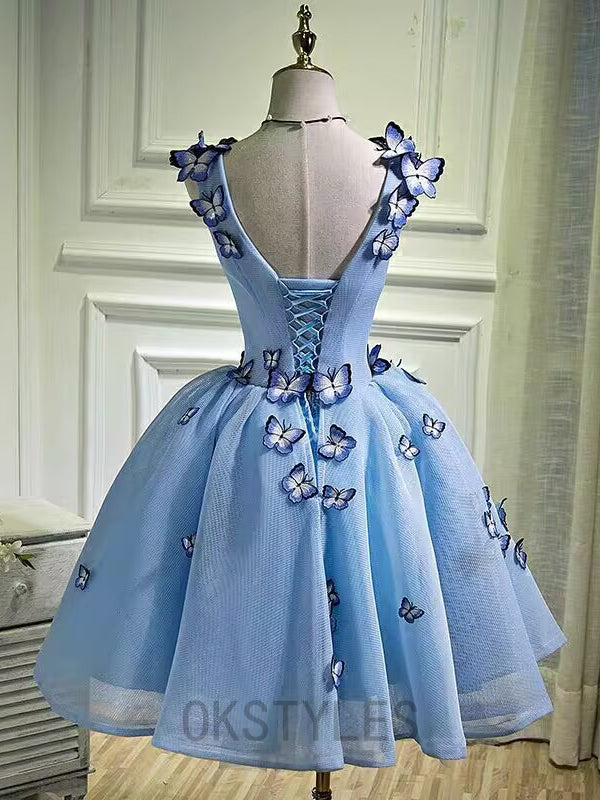 Beautiful Blue Appliqued Tulle Short Homingcoming Dresses, OL344