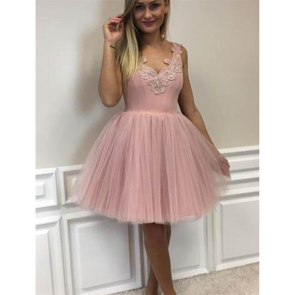 New Arrival Cute Cheap V Neck Appliques Prom Party Gowns, Homecoming dresses, HD0390