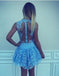 Hot Selling Sexy Full Lace Sleeveless Zipper Back Blue Short Homecoming dresses, HD0368
