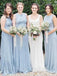 A-Line Round Neck Sleeveless Light Blue Satin Simple Cheap Bridesmaid Dress, BD0507