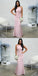 Mermaid Floor-Length Halter Lace Top Long Pink Bridesmaid Dresses, BD0541