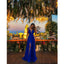 A-Line Deep V-Neck Royal Blue High Split Long Prom Dresses, PD0141