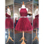 Two-pieces Lace Beading Backless Burgundy Homecoming dresses, HD0391