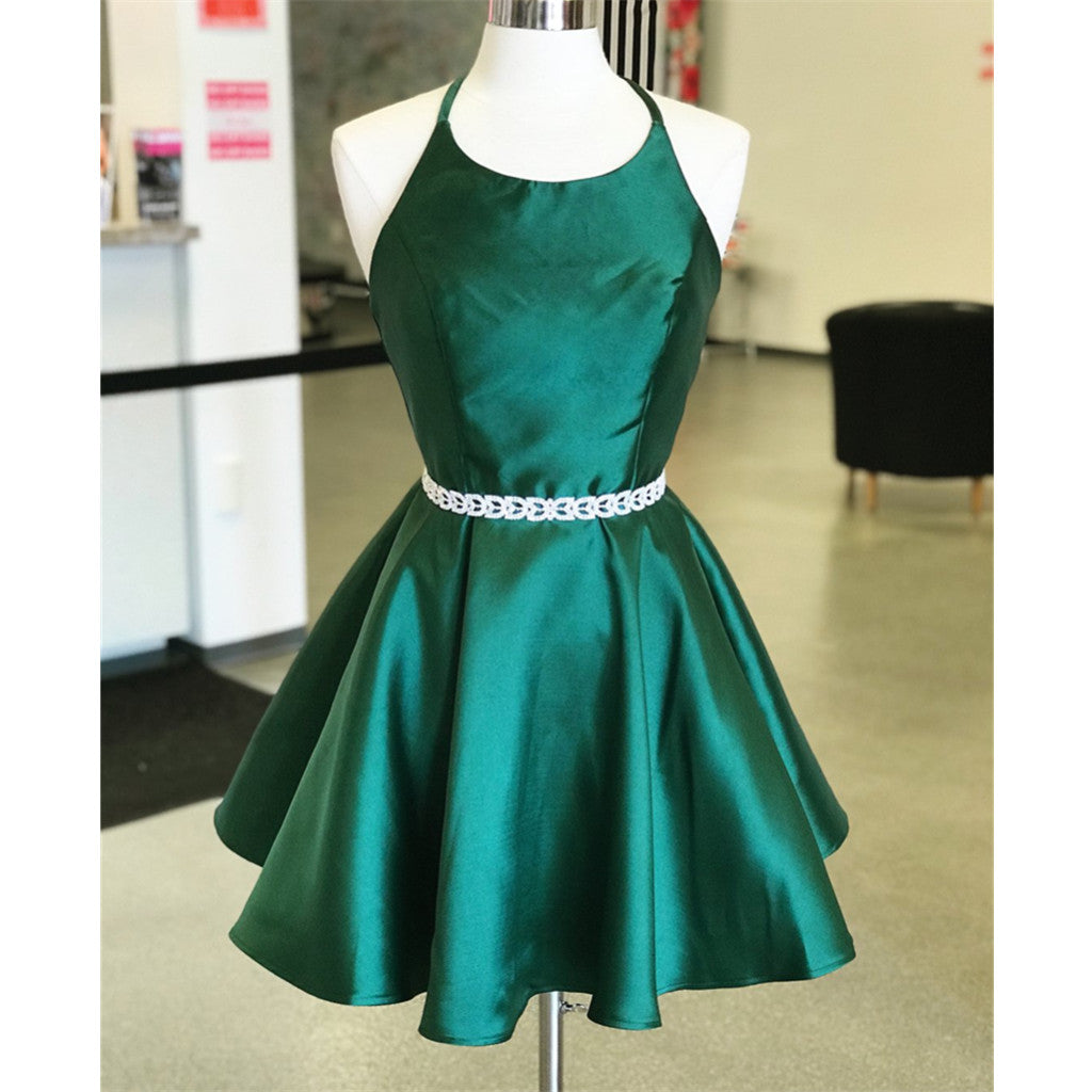 Newest Elegant A-line Round-neck Backless Cheap Green Homecoming dresses, HD0376