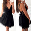 Charming black Lace up Spaghetti Strap lace short prom dresses, cheap homecoming dresses, HD0348