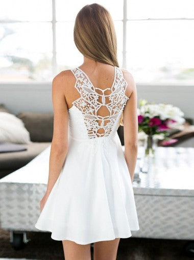 White Sleeveless Sweetheart Cute Short Backless Homecoming Dresses, HD0398