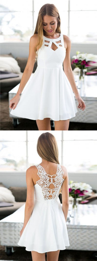 White Sleeveless Sweetheart Cute Short Backless Homecoming Dresses, HD0398