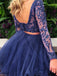 Two-pieces Long Sleeves Appliques Beading Homecoming Dresses, HD0517