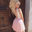 Newest V-Neck Pink Pleats Appliques Back Short Homecoming Dresses, HD0431