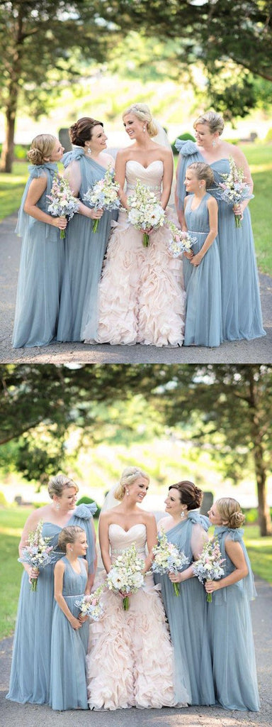 One Shoulder Floor-length Sweetheart Tulle Bow-knot Long Bridesmaid Dress , BD0499