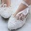 Lace Pearls Women Wedding Shoes With Ribbons Lace Up Ladies Party/Dress Shoes Pointed Toes