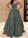 V-neck Sparkly Satin Cross Back Long Prom Dresses, OL189