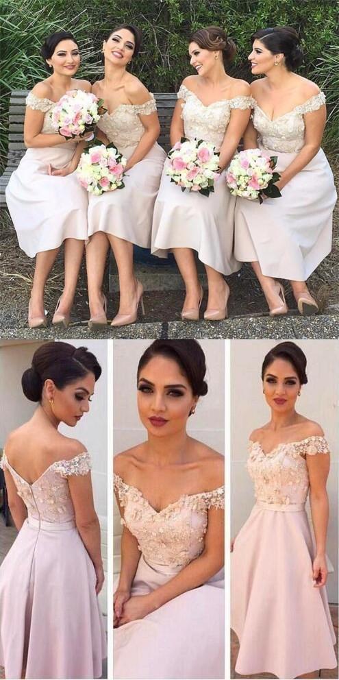 Short  Floral A Line Cheap Maid Of Honor Keen Length Bridesmaid Dresses , Wedding Party Gown,PD0257