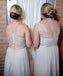A-line Halter Sleeveless Lace Top Long Chiffon Bridesmaid Dresses, BD0578