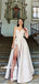 A-line V-neck Spaghetti Straps Prom Dresses With Split, PD0594