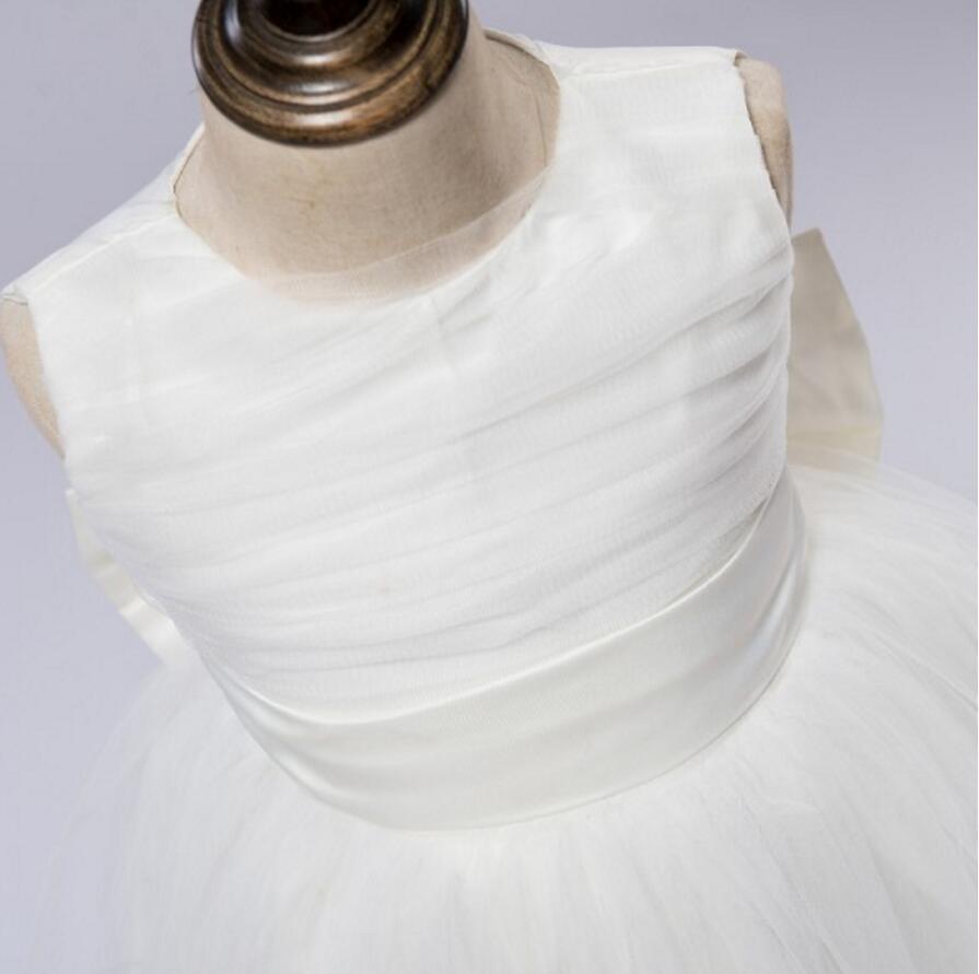 Pure white small dress, round neck sleeveless Big bow on the back, Pleats on the cute Flower Girl Dress, FG0103