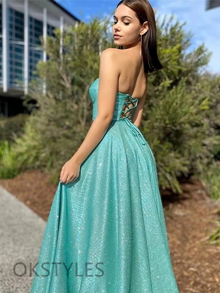Satin Sweetheart Two Pieces Lace-Up A-line Long Prom Dresses, OT074