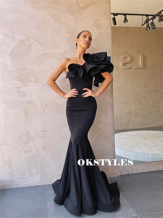 Mermaid Strapless Deep V-neck Long Red Prom Dresses With Split, PD0641 –  Okstyles