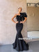 Mermaid One-shoulder Long Black Prom Dresses With Ruffles, PD0592