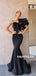 Mermaid One-shoulder Long Black Prom Dresses With Ruffles, PD0592