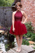 Halter Open-back Burgundy Tulle Sleeveless Short Homecoming dresses, HD0395