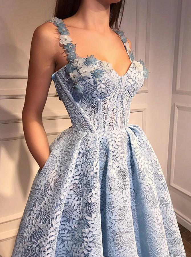 A-line Floor-length Straps Full Lace And Appliques Long Prom Dresses, PD0572