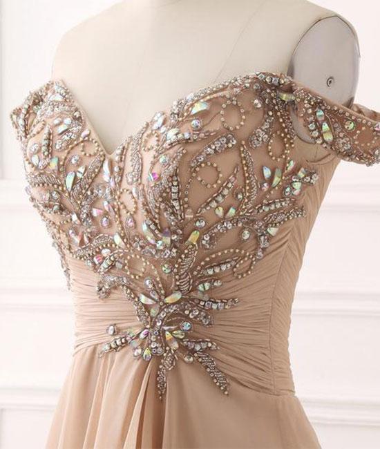 Charming Off-shoulder Floor-length A-line beading Evening dress,Wrinkled back zip long prom dress, PD0511