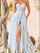 Elegant A-line Sweetheart Split Long Appliques Lightblue Prom Dresses, OL117