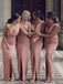 Elegant Pink Sheath V-neck Slit Bridesmaid Dresses, BG107