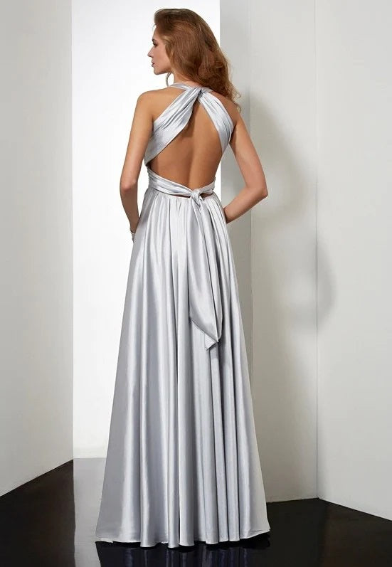 Silver V-neck A-line V-neck Prom Dresses, OL122