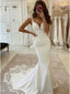 Elegant Mermaid Cap Sleeve V-Neck Satin With Lace Appliques Wedding Dress, WD0499