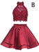 Two Pieces Halter Sleeveless Lace Top Sweet Cheap Short Homecoming Dresses, HD0350