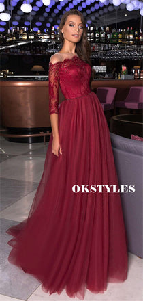 Sheath Spaghetti Straps Red Satin Split Prom Dresses With Ruffles, PD0 –  Okstyles