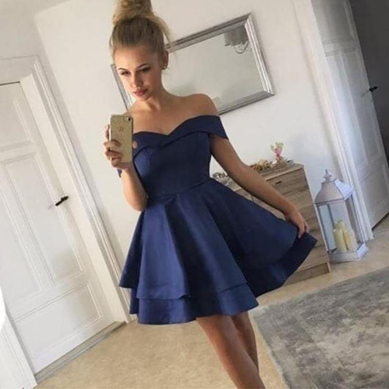 New Arrival Simple Off-shoulder Cheap Short Satin Homecoming Dresses ...