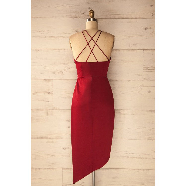Hot selling Spaghetti Straps V-neck Simple Cheap Red Homecoming Dresses, HD0429