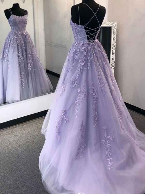 Tulle Long Prom Dresses with Appliques and beaded, OL144
