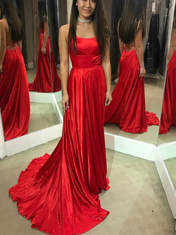 Elegant Backless Red Spaghetti Straps Prom Dresses, OL159