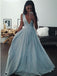 Blue V-neck Long Prom Dresses with Lace Sequins , OL175