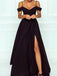 Elegant Satin Off Shoulder Spaghetti Staps Black Prom Dresses, OL185