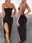 High Slit Backless Black Prom Dresses, OL201