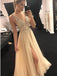Sparkly V-neck Sequins Lace Side Split Prom Dresses, OL257