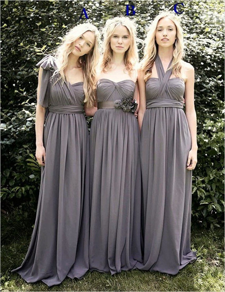 Grey Floor-length Breast wrapped beach style country style chiffon Bridesmaid Dresses , BD0420